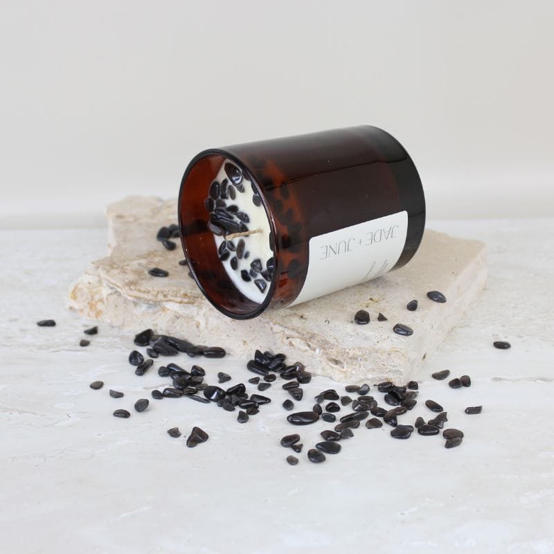 Aura Candle with Black Obsidian Crystals