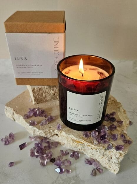 Luna Candle with Amethyst Crystals | Jade + June Luna Candle Bundle