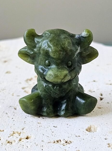 Jade Highland Cow Carving