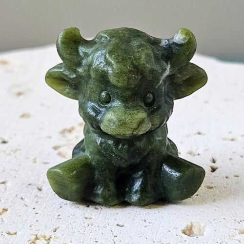 Jade Highland Cow Carving
