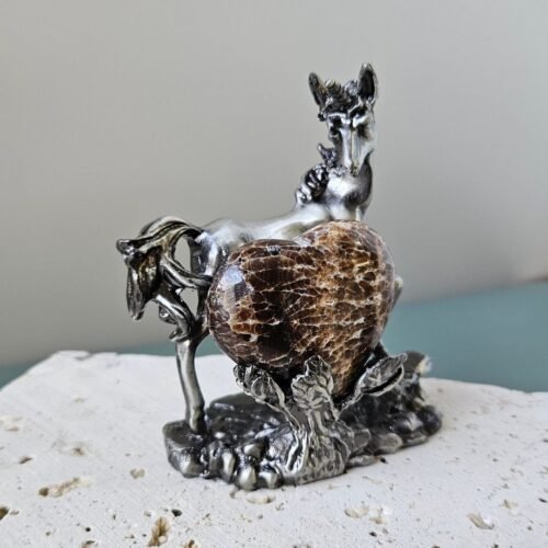 Chocolate Calcite Heart on Unicorn Stand Chocolate Calcite Heart on Unicorn Stand