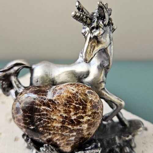Chocolate Calcite Heart on Unicorn Stand