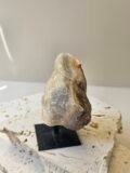 Citrine cluster on its stand, narrow and upright, angled view