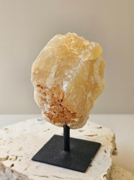 Citrine on Black Stand 5 Rough Citrine on its stand, a shorter and wider piece