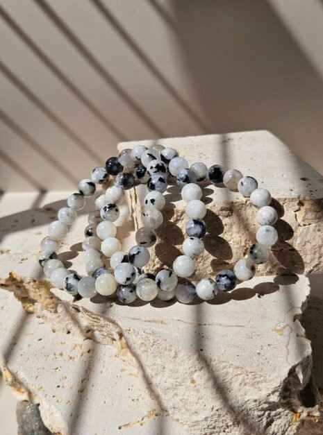 Rainbow Moonstone Bracelet 5 Three Rainbow Moonstone bracelets grouped together